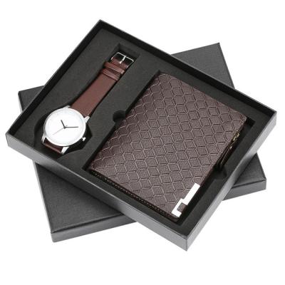 China High-End Fashion Wallet Men's Alarm Watch Men's Luxury 2pcs Belt Set Men Watch Gift Set for sale