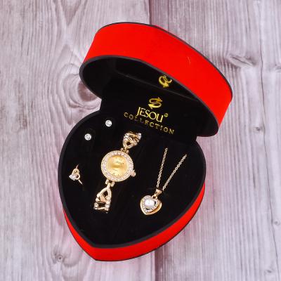 China 2021 Shock Resistant Women's Watch Set Beautiful Necklace Ring Earring 4 Piece Set for sale