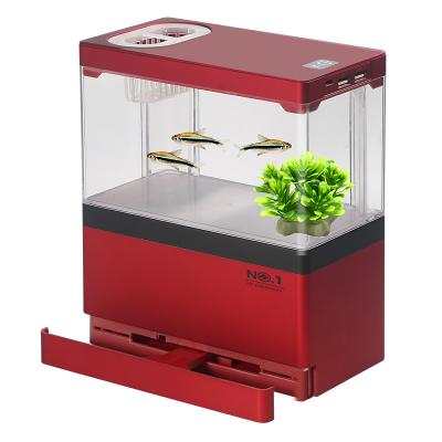 China Premium Mini Design Desktop Fish Tank Aquarium USB Filtration Water Filtration System Electric Powered Triple Stocked Fish Tank for sale