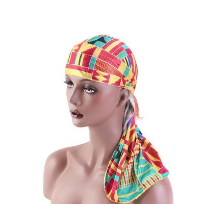 China Fashion high quality UNIQ men and women emulation the border silky durag turban hip-hop long tail wearing hoods for sale