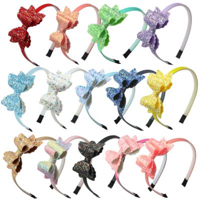 China UNIQ Fashion Lovely Baby Girls Hair Bands Glitter Sequin Bows Headband Kids Hair Accessories High Quality Kids Hair Bands for sale