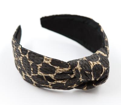 China High Quality Lady Leopard Raffia Knotted Headband New Design Fashion Pretty For Women Girls Custom Headband for sale