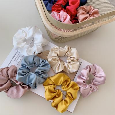 China 2021 Wholesale UNIQ Girl Hair Decoration Customize Designer Silk Hair Tie Hair Accessories Satin Scrunchies For Women for sale