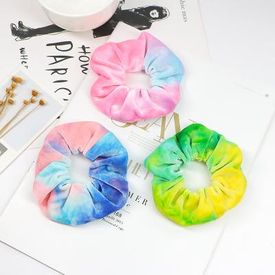 China High Quality Fashion Rainbow Lady Velvet Hair Scrunchies Pretty For Women Tie Dye Hair Ponytail Holder Scrunchies for sale