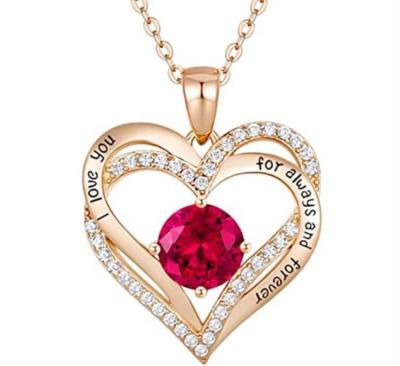 China FASHIONABLE Love Heart UNIQ Necklaces Birthstone Zirconia Birthday Jewelry Pendant Gift For Women Girls for sale