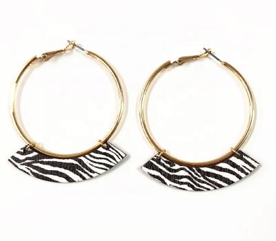 China Zebra Environmental Friendly Animal Stripes Painting Fashion Circle Earrings Women Statement Wooden Earrings for sale