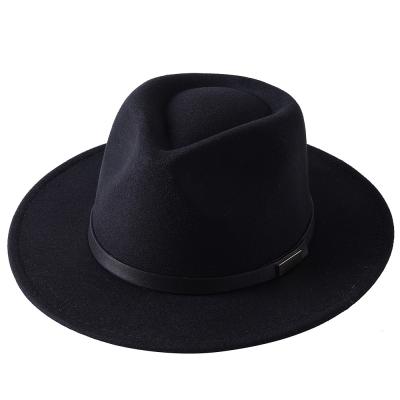 China Image UNIQ Women Lady Retro Wide Brim Panama Hat Belt Buckle Soft Wool Fedora Hat for sale