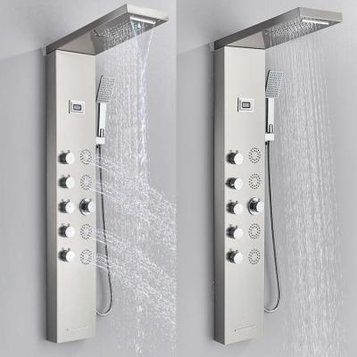 China Without Slide Bar 304 Stainless Steel Spa Massage Jets Rainfall Shower Panel Smart Tower LED Shower Panel for sale