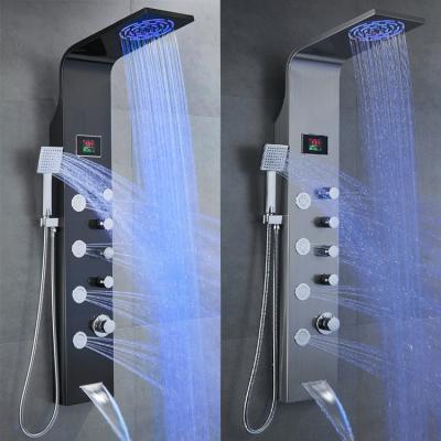 China Without Slide Bar LED Light SPA Massage Jet Shower Panel Tower Waterfall Rain Shower Panel with Digital Display for sale