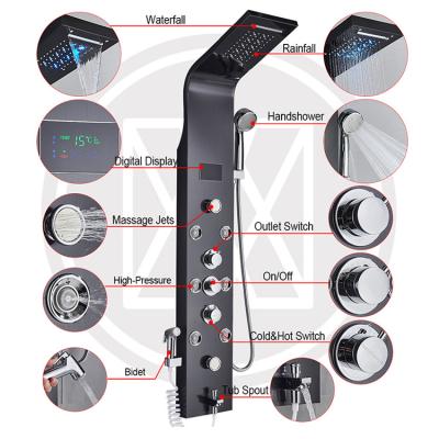 China Without Black Color Hot Sale Stainless Steel Thermostatic Led Bathroom Shower Panels Wall Mounted for sale