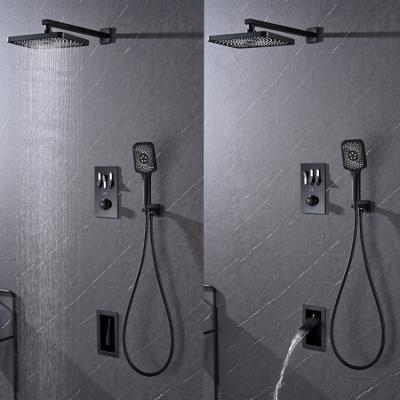 China Without Sliding Bar New Product Have Patent Bathroom Black Concealed Shower Mixer Set With Digital Display for sale