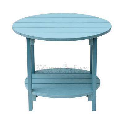 China Coffee Table Design Garden Sky Blue Double-Tier UV Resistant Hot Selling Plastic Wood Round Table for sale