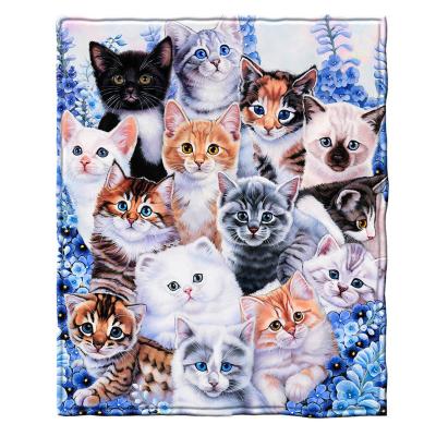 China Full Queen Size Plush Fleece Folded Super Soft Print Blanket Cat Collage for sale