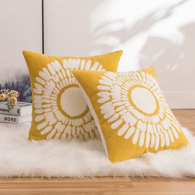 China Yellow Decorative Anti-Pull Bedroom Embroidered Squrae Large Sunflower Pattern Tile Covers 18x18 Inch For Couch for sale