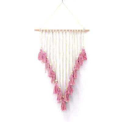 China Large Macrame Wall Hanging Simple Decorative Macrame Wall Hanging with Wooden Beads - Bohemian Wall Decor for Bedroom Warm Blush Pink for sale