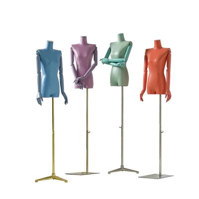 China High Quality Headless Female Colorful Leather Female Torso Female Mannequin PU Mannequin Adjustable Wooden Arm for sale