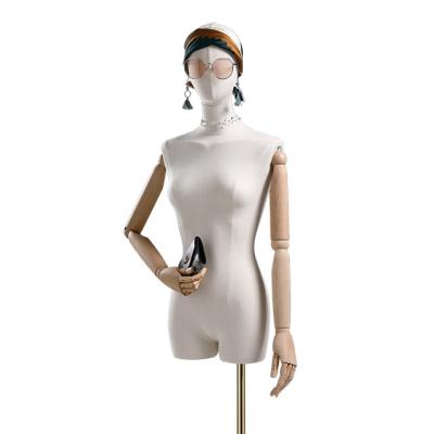 China Other Fashion Window Display Mannequin Half Body Torso Mannequin Cloth Covered Female Upper Body Female Mannequin With Wooden Arm for sale