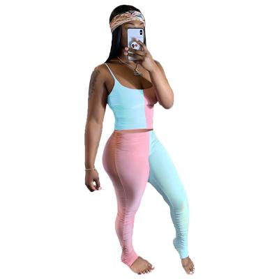 China L284213 Women's Colorblock QUICK DRY sexy straps crop top and stacked pants two-piece outfits for sale