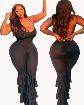 China Plus Size Sexy Solid Color Ruffle Strapless Backless Layered Jumpsuit for sale