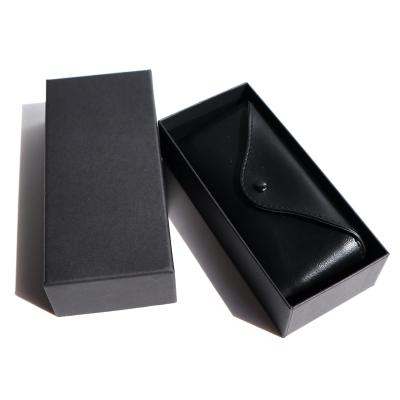 China Good Quality Black Sunglasses Packaging Set Small MOQ Sunglasses Case Set Cheap Sunglasses Box Set Paper Box With Leather Bag For Glasses for sale