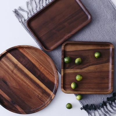 China Wood Customized Round Wooden Tray Coffee Tea Platter Snack Tray Dinner Plate Japanese Acacia Wood Serving Tray for sale