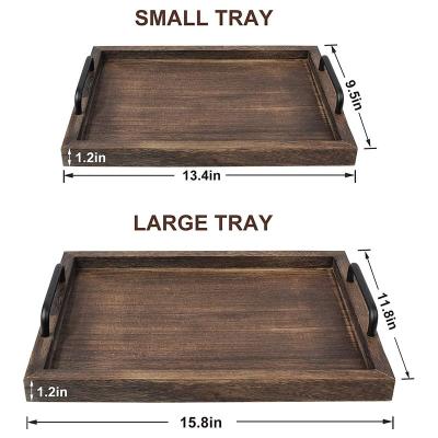 China Serving Function Rustic Wooden Serving Trays with Handle - 2-Decorative Nesting Food Panel Tray Set for Breakfast, Coffee Table for sale