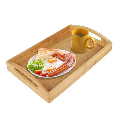 China Rectangle Butler Bamboo Serving Tray With Handles For Serving Function Food, Breakfast Tray, Party Tray, Nesting, Kitchen and Dining Food Tray for sale