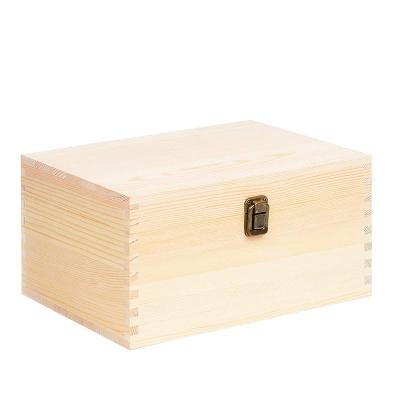 China Natural Large Pine Rectangle Unfinished Box Storage Craft Stash Boxes Eco-Friendly Wooden DIY with Hinged Lid and Front Clasp for sale