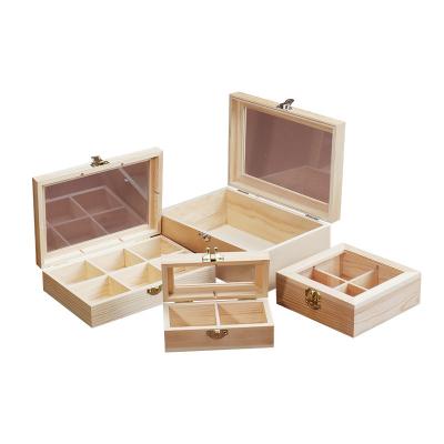 China Gift & Custom Craft Multi Grid Wooden Box With Glass Lid for sale