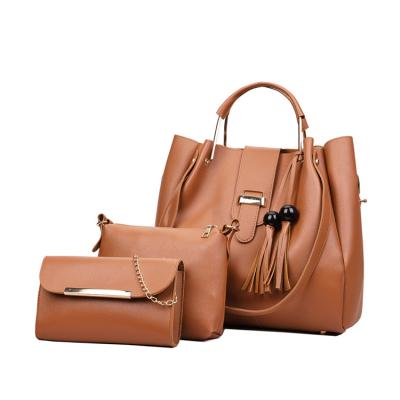 China 3 Pieces Set Women Handbags Tote Bag Supplier Pu Leather Female Fashion Ladies Shoulder Luxury Handbag Set With Tassel for sale