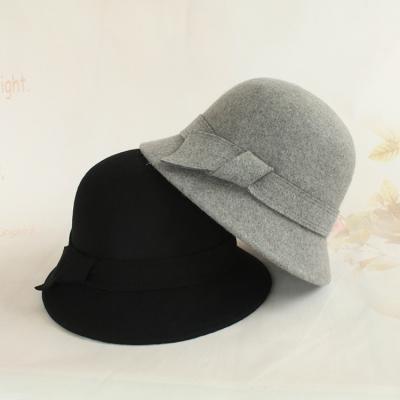 China High-end short high quality winter cute cloche lamb wool feltro character sweat cloche fishman bucket hat with wool brim for sale