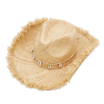 China Cowboy Hat Men Western Straw Hat Customized Sunscreen Raffia Straw Raffia and Women's Summer Beach Umbrella Cornice Hat Manufacturer for sale