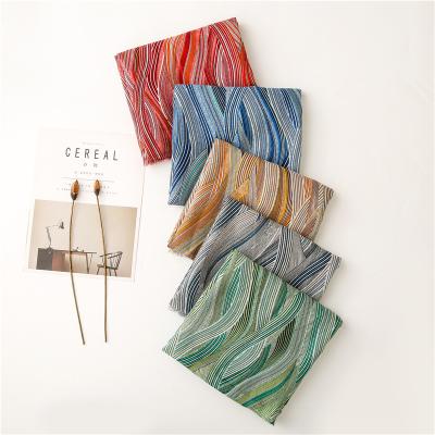 China Double-use line cotton scarf striped shawl and soft lady of cotton day canvas and retro canvas art feel spring and winter scarf for sale