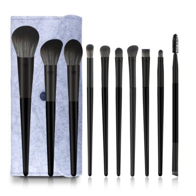 China Angular Blush Professional Black Wooden Handle 10pcs Makeup Brush Set Soft Nylon Hair Makeup Brushes With Case for sale