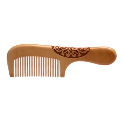 China Comfortable Double Sided Carve Wooden Detangler Wide Natural Healthy Peach Hair Care Comb Detangling Comb Hair Tooth Wooden Hair Comb for sale