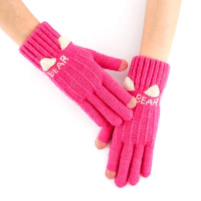 China Soft winter knitted mittens thicken mitten jacquard ladies touch screen warm riding cute mitten for sale