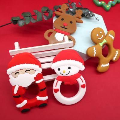 China Food Grade Soft Custom Newborn Baby Toy BPA Free Cute Christmas Cartoon Teether The Santa Claus Snowman Deer Silicone Teether for sale