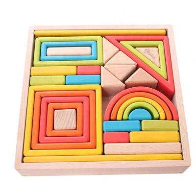 China Toy Wholesale Diy Creative Beech Shape Wooden Building Blocks Rainbow Wooden Different Stacker Building Blocks for sale