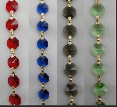 China Decorative China Color Crystal Glass Octagon Beads Chain With Metal Bow Ties Clips for sale