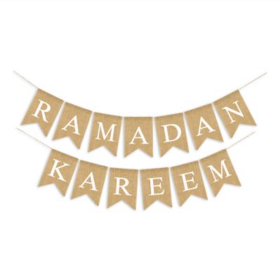 China 100% Eco-friendly Superwin Ramadan Mubarak Linen Banner Ramadan Decoration Eid Festival Muslim Islamic Hanging garlands for home party supplies for sale