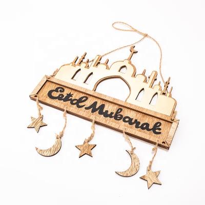 China Custom Running Eid Mubarak Wall Hanging Craft Wooden Decoration Superwin Art Ramadan Crescent Pattern Wall Home Festival Stuff Decoration for sale