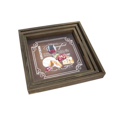 China High End Fashion Tray Various Colors Pattern Decoration Classic Serving Party Wooden Tray Set of 3 for sale