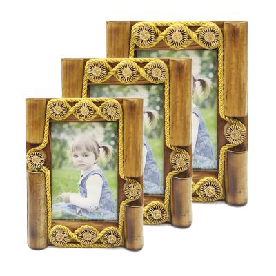 China Wholesale Flower and Hemp Home Decorative Photo Frame Rope Photo Frames Natural Bamboo and Pine Picture Frames for Baby for sale