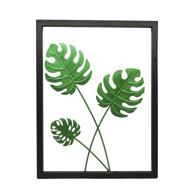 China Minimalist Wall Art Hanging Iron Sculpture Decor metal leaf home gift hotel wrought iron wall art metal wall art black green for sale