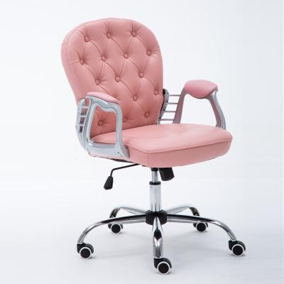 China PU Office Chair Swivel (Height) Adjustable Office Chairs Supplier Leather Ergonomic Pink Office Chairs In Low Back for sale