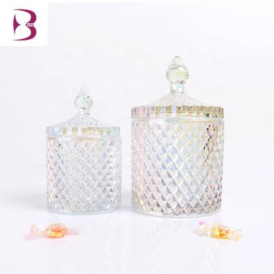 China Home Decoration BOYE Luxury Colorful Iridescent Pineapple Soybean Heat Resistant Wax Candle Glass Jars With Lid for sale