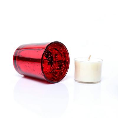 China For wedding/resturant/home decoration wholesale luxury plate metallic empty tealight candle containers red color glass jars for sale