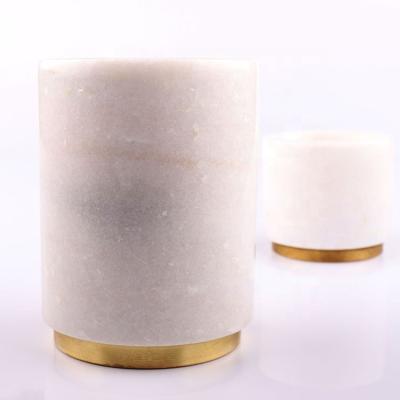 China Home Decoration BOYE New Design Luxury White Gold Cylinder Shaped Marble Candle Container for sale