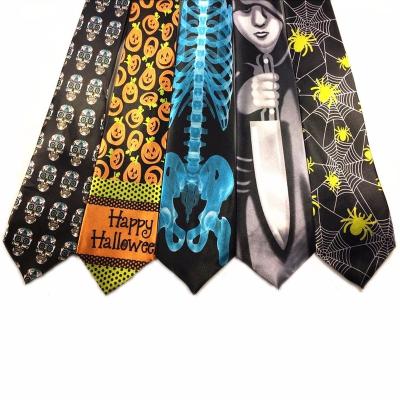 China Fashion Halloween Ties Spider Skeletons Skull Printed Tie Men Accessories Hallowmas Party for sale