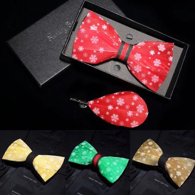 China Solid Christmas Dobby Feather Bow Tie Snowflake Feather Bow Tie For Men Christmas Party Gifts for sale